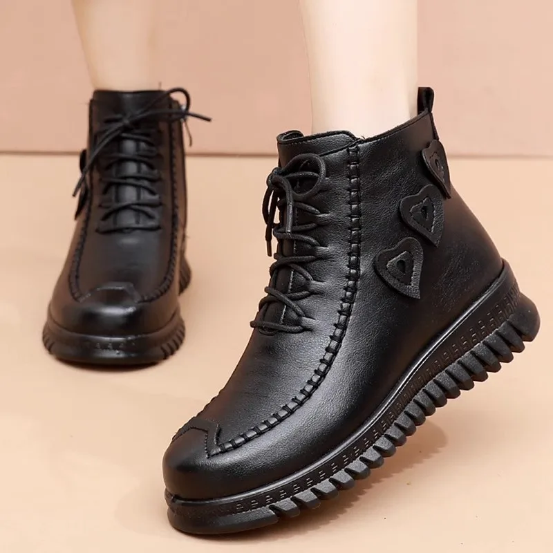 High Quality Black ankle boots for women leather booties zip deco woman winter 2023 waterproof rain snow boots ladies fur shoes