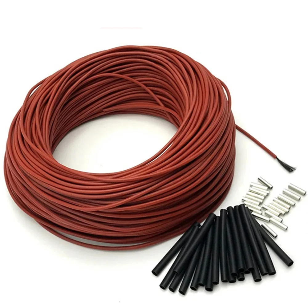 Kabel grzejny podłogowy 12K, 10 do 100 metrów, 33 omów/m, folia grzejna podłogowa na podczerwień, drut grzejny z włókna węglowego 220V, cewka. — zdjęcie 2