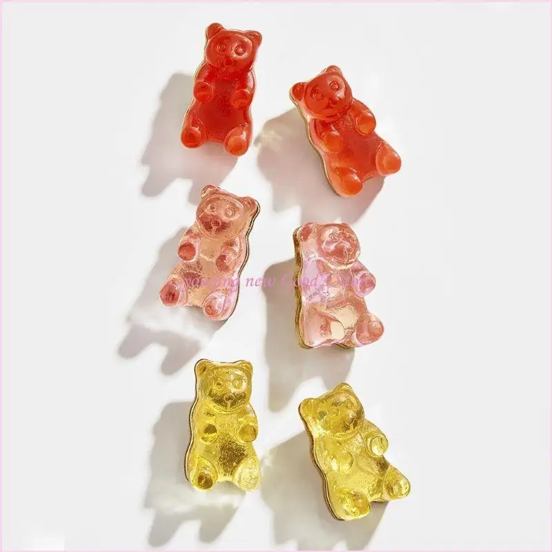 57QA 8 Pairs Sweet Candy Color Acrylic Gummy Bear Earrings Resin Post Cartoon Bear Earrings Set Fashion Jewelry Unisex