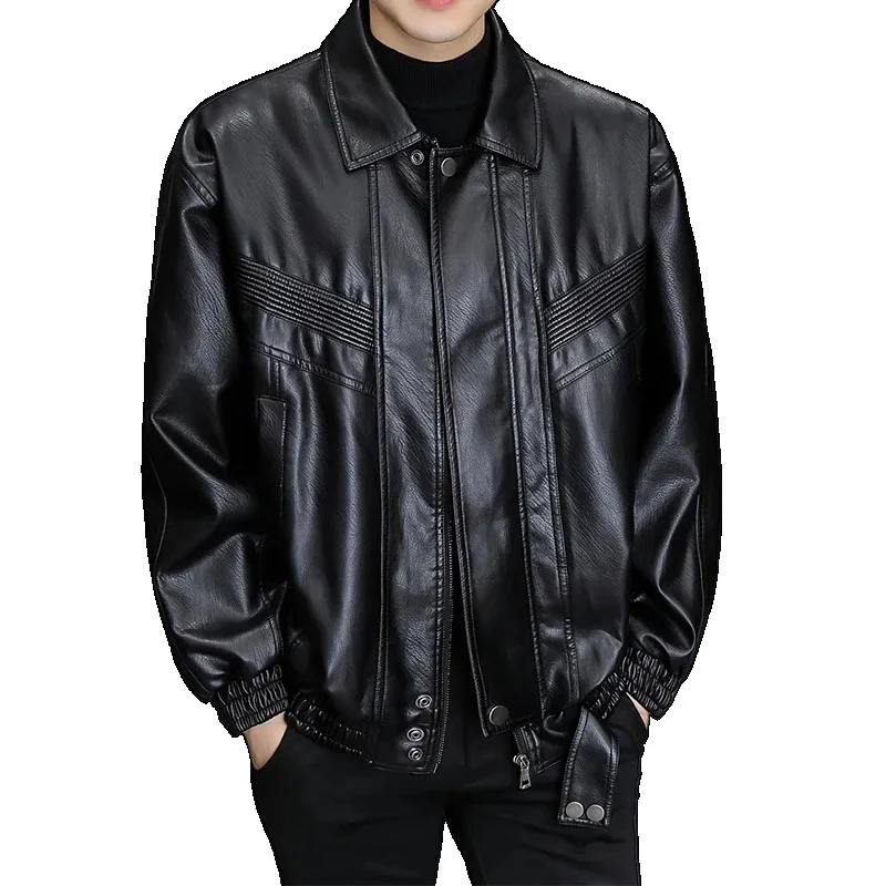 

Massgorule Men's Autumn Winter Casual Leather Jackets Motorcycle Suits with Fleece Thickened Leather Jackets Loose Fashion Coats