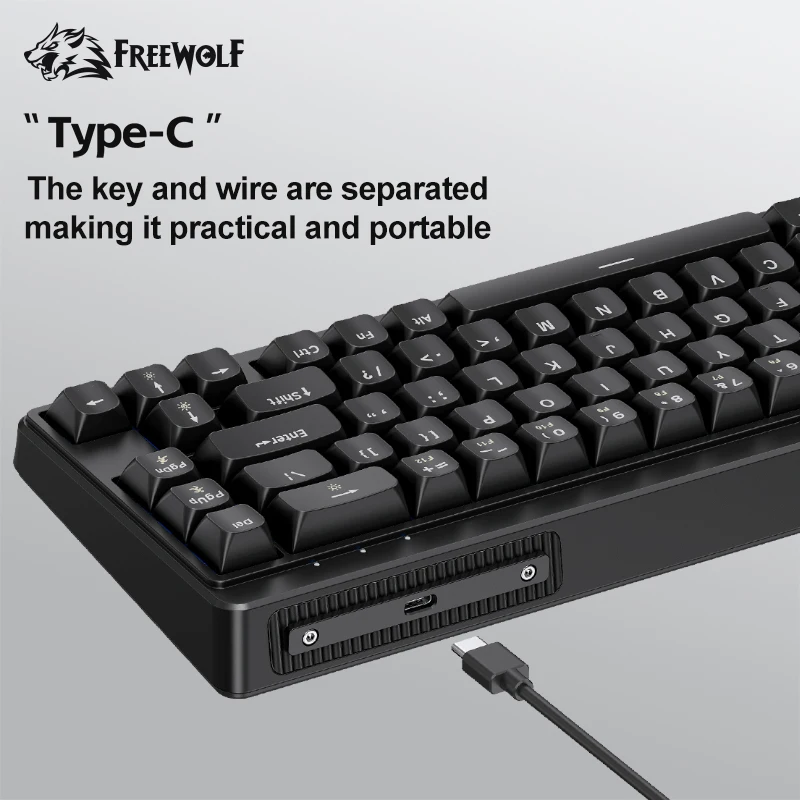 ​​FREEWOLF M68SE 68 Keys Mechanical Keyboard  Wired RGB Backlit Ergonomic Design PBT Keycaps for Win/Mac