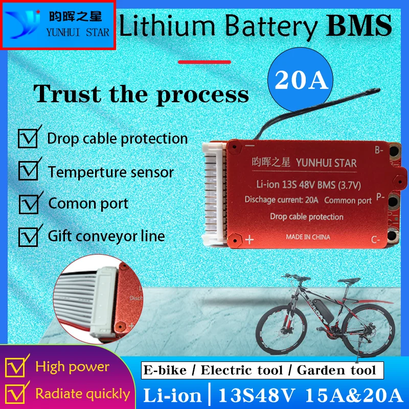 YUNHUI STAR BMS 13S 48V 15A 20A 18650 Li-ion Lithium Battery Pack Protection Board BMS Commm Port For E-bike Battery Pack