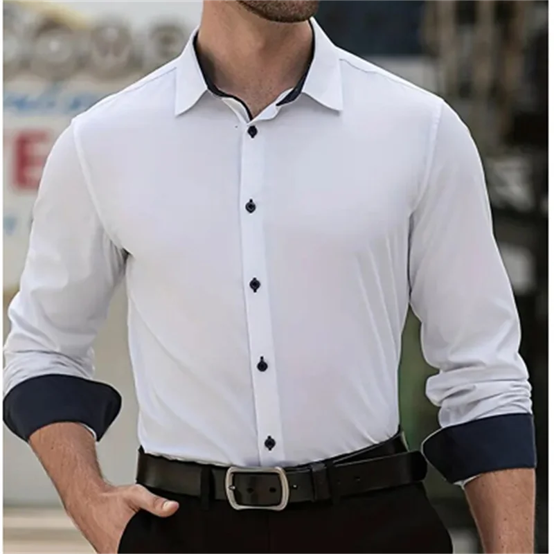 

New plus size XS-6XL men's solid color business shirt fashionable classic basic casual slim long-sleeved shirt soft fabric