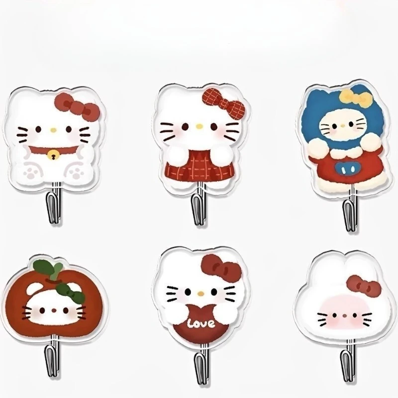 新しいかわいいハローキティ周辺グッズ、穴あけ不要のキッチン、バスルーム、寮用粘着フック、漫画風キュートフック、女の子へのプレゼント