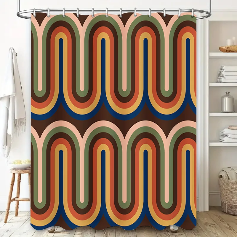 Vintage 70s Shower Curtain Multi-Color Striped Design for Bathroom Decorations Waterproof Fabric Shower Panels for Home Decorati