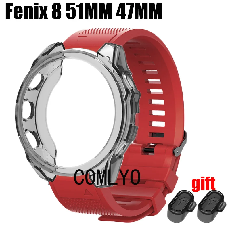 For Garmin Fenix 8 51mm 47mm Case Strap Silicone Easyfit Band Protective Bumper TPU Cover Smart watch Charging port Dust Plug