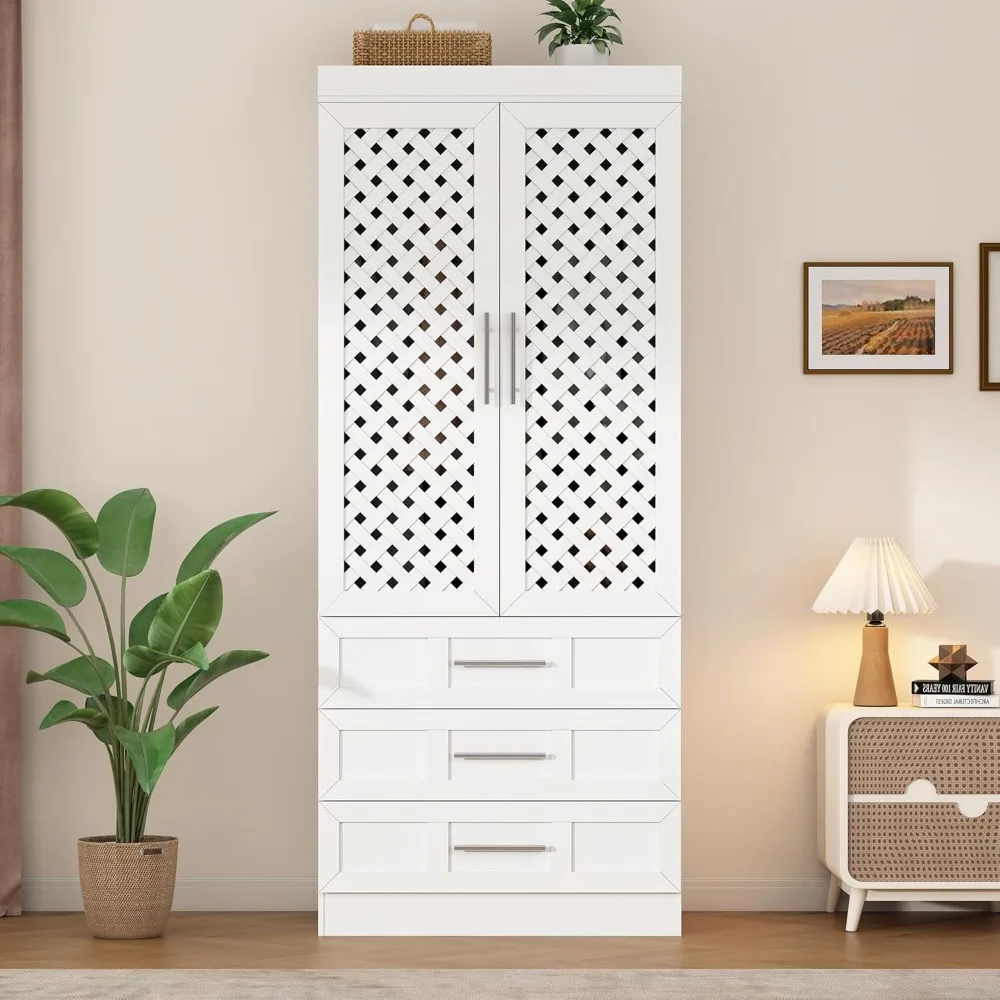 خزانة ملابس من Armoire مع بابين منسوجين 75.6 خزانة ملابس كبيرة مع أدراج تخزين وحاجز تعليق، قائم بذاته