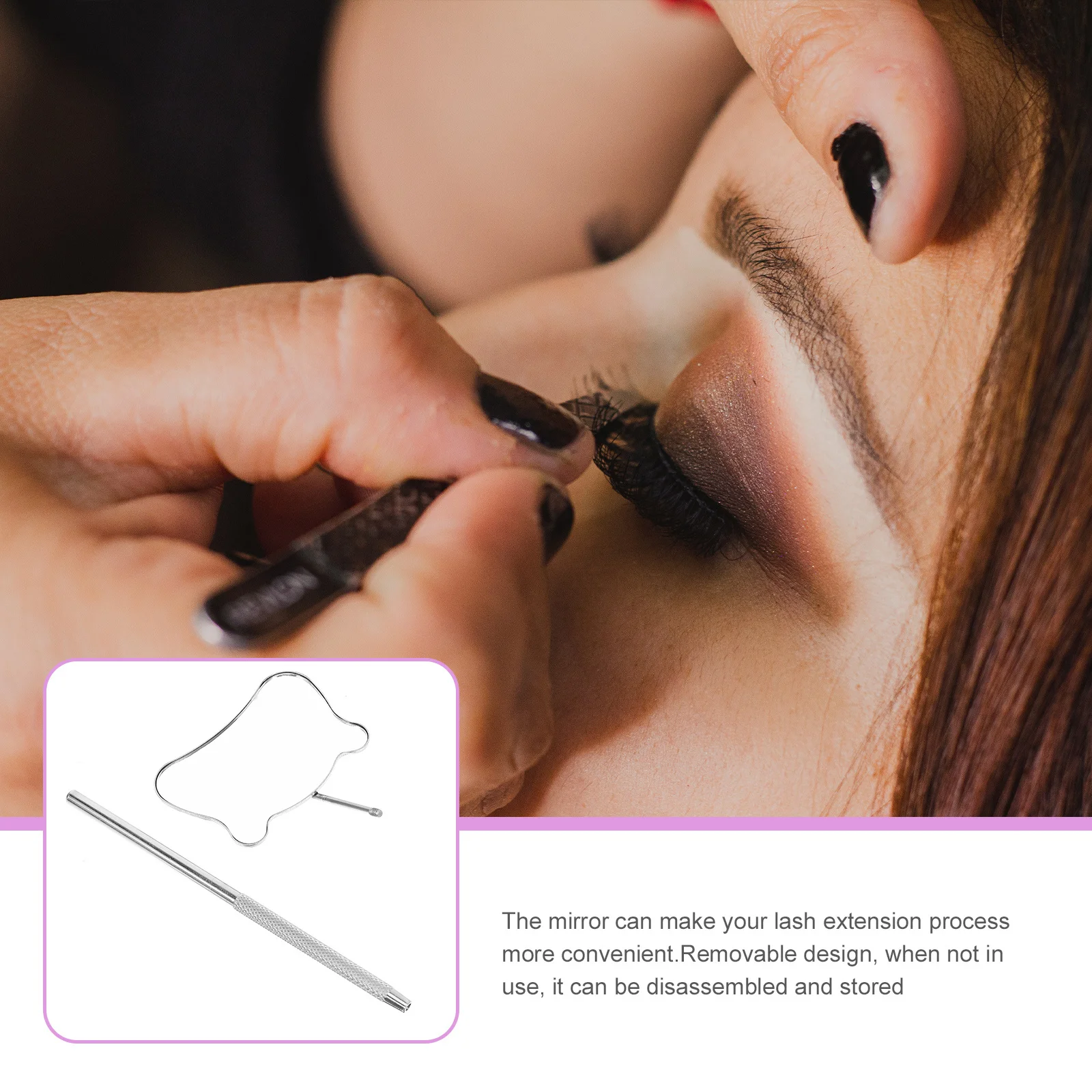 

Eyelash Mirror Stainless Steel Bear Shape Non-Slip Handle Convenient Lash Extension Mirror Portable Self-Checking Lash