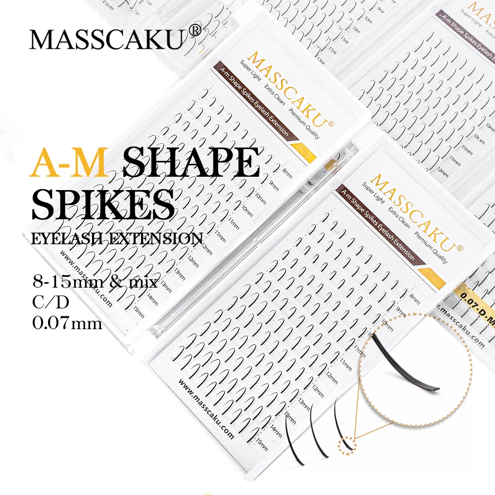 

Hot Sale New Fashional A-M Shape Spikes Eyelash Extension 0.07mm C D Curl Matte Black Load Bearing Fairy Cluster Lashes Supplies