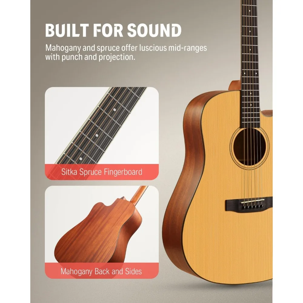 41” Acoustic Guitar Bundle for Beginners,4/4 Full Size Steel Acustica Guitarra with Gig Bag, Tuner, Strap,DAG-1C/DAD-110C