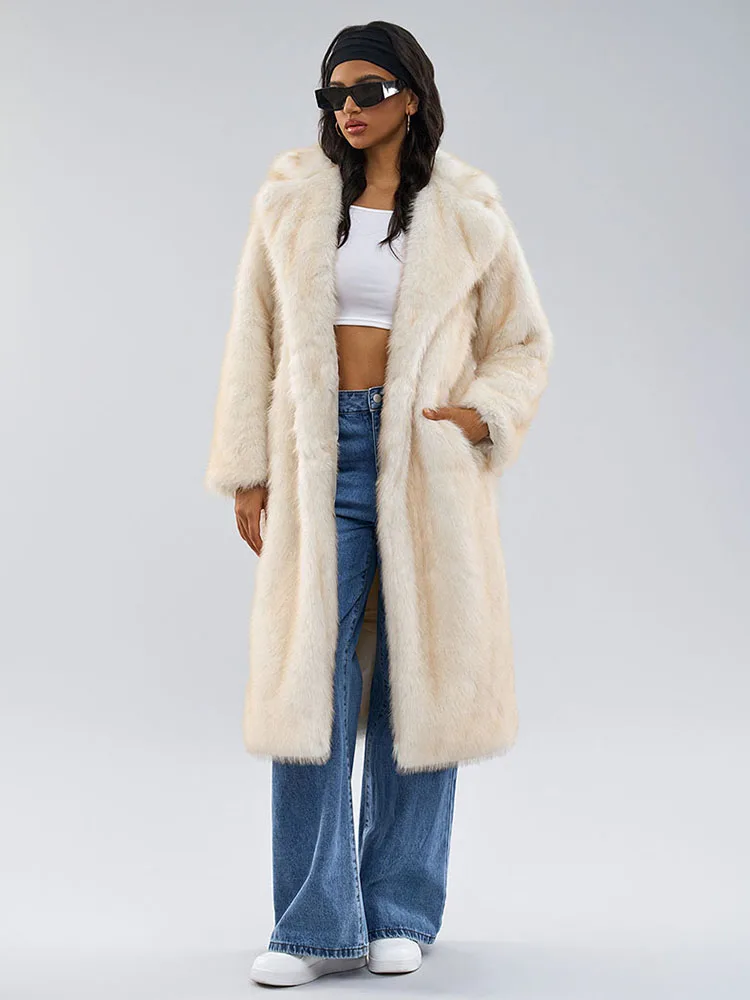 ZADORIN Chic Luxus Pelzigen Dicke Warme Weiße Faux Pelzmantel Frau Lange Revers Flauschigen Pelz Jacke Frau Winter Mäntel Plüsch Outer