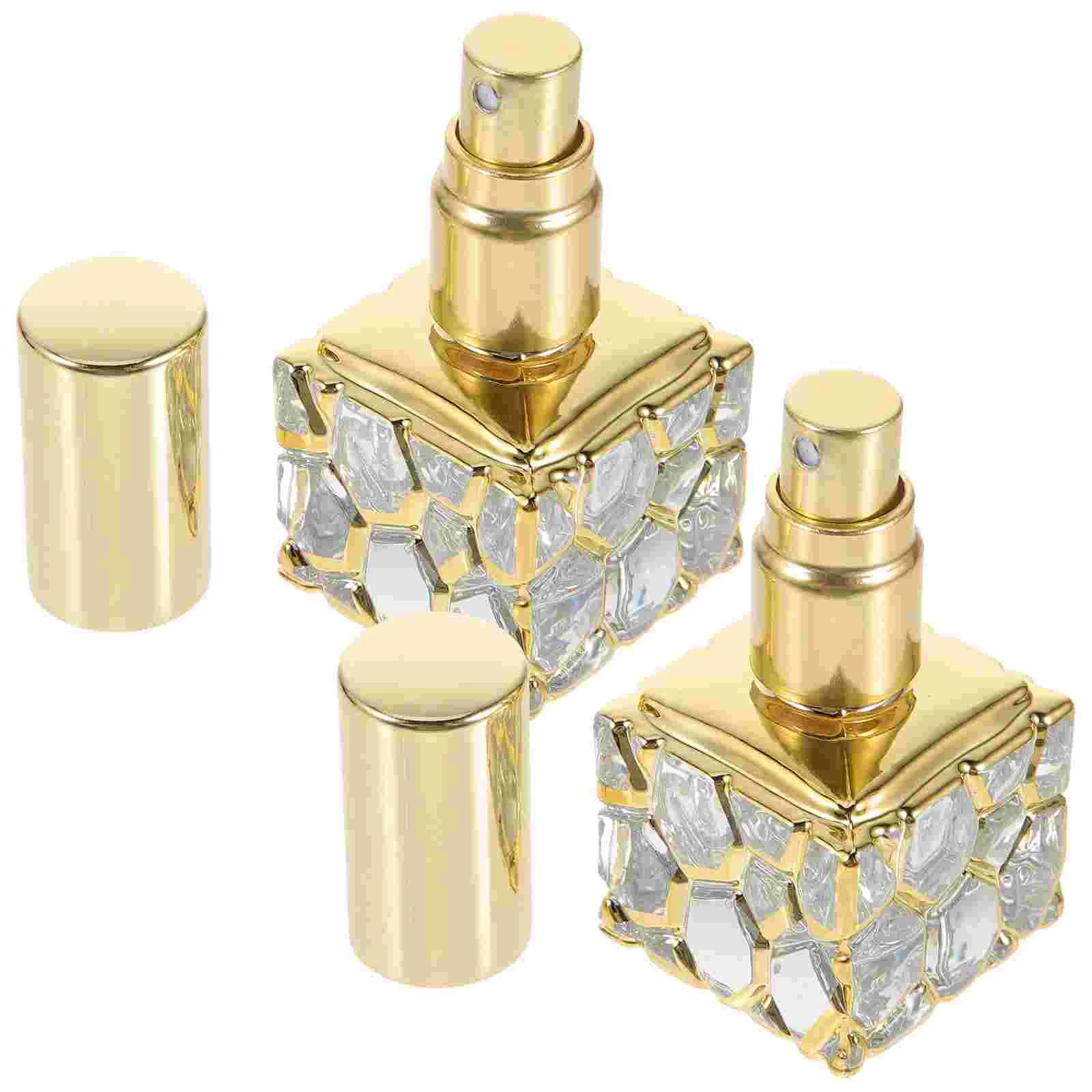 

2 Pcs Spray Bottles Perfume Portable Fragrance Travel Filling Refill Refillable Golden