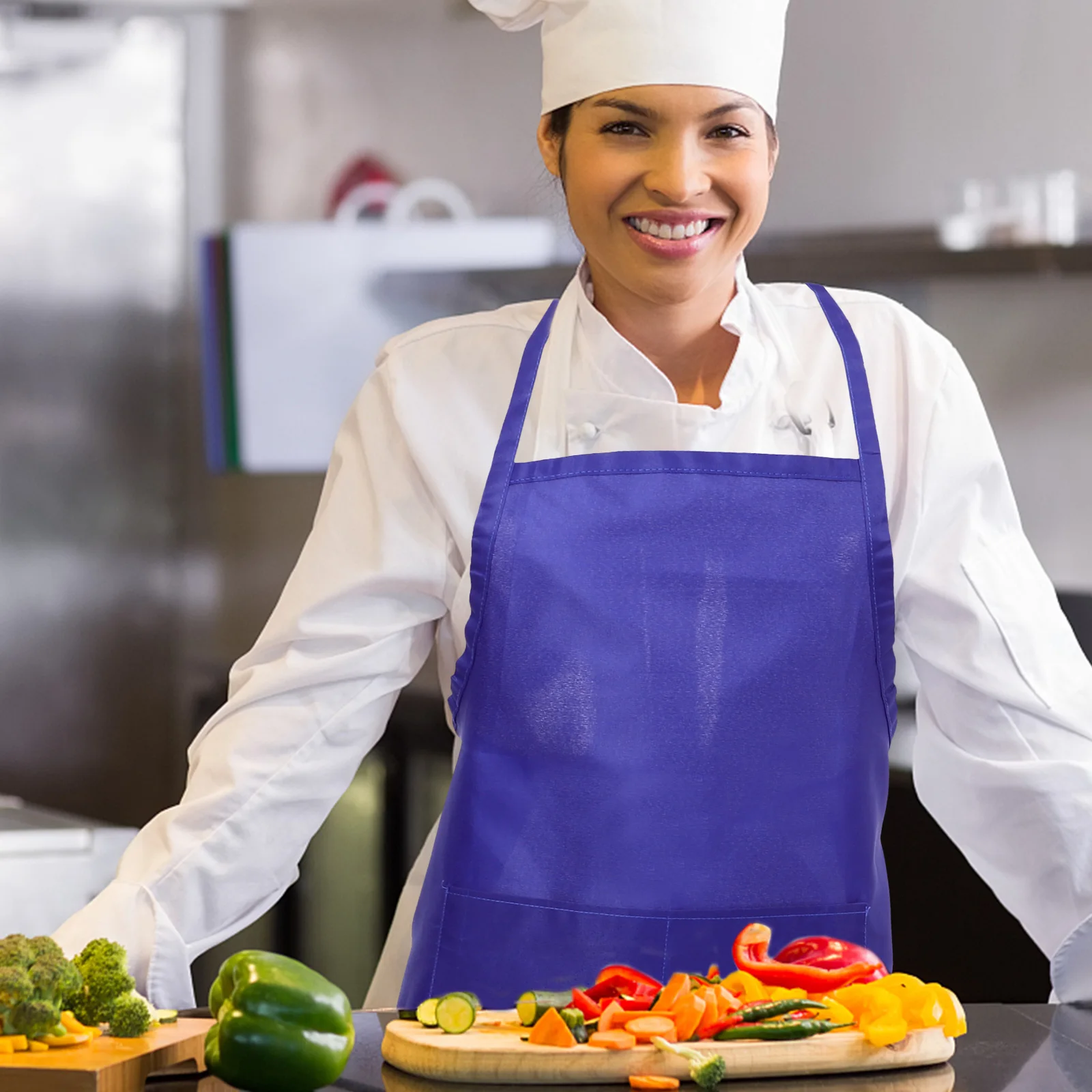 

Adjustable Apron 2 Pockets Halter Neck Sleeveless Kitchen Cafe Hotel Work Custom Bib Chef Aprons Easy Clean