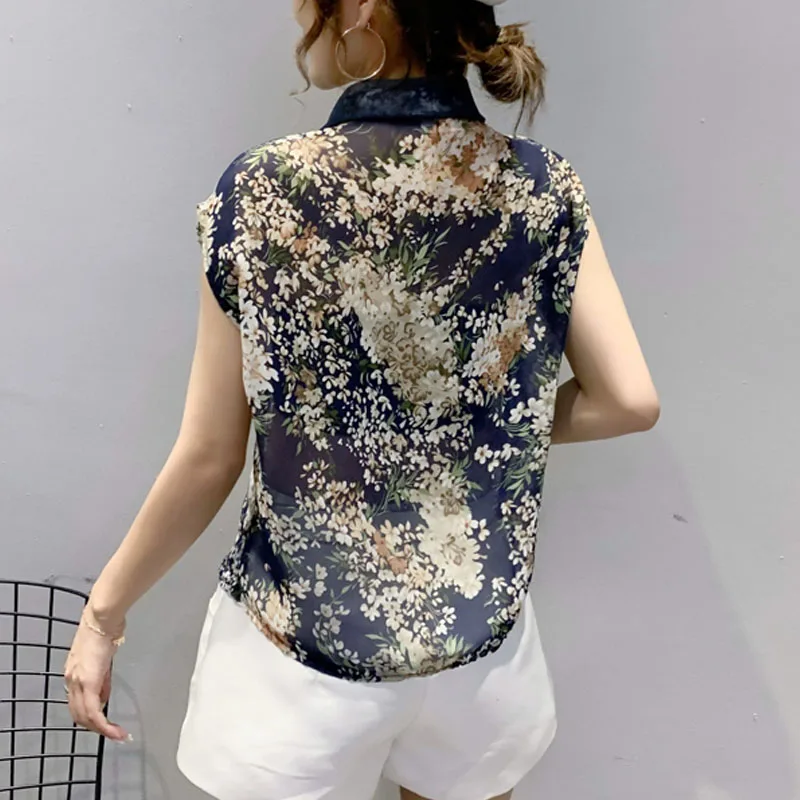 New Print Blouse Women Ladies Tops Blusas Mujer Summer Floral Chiffon Women\'s Shirts Casual Sleeveless Female Clothing 10225