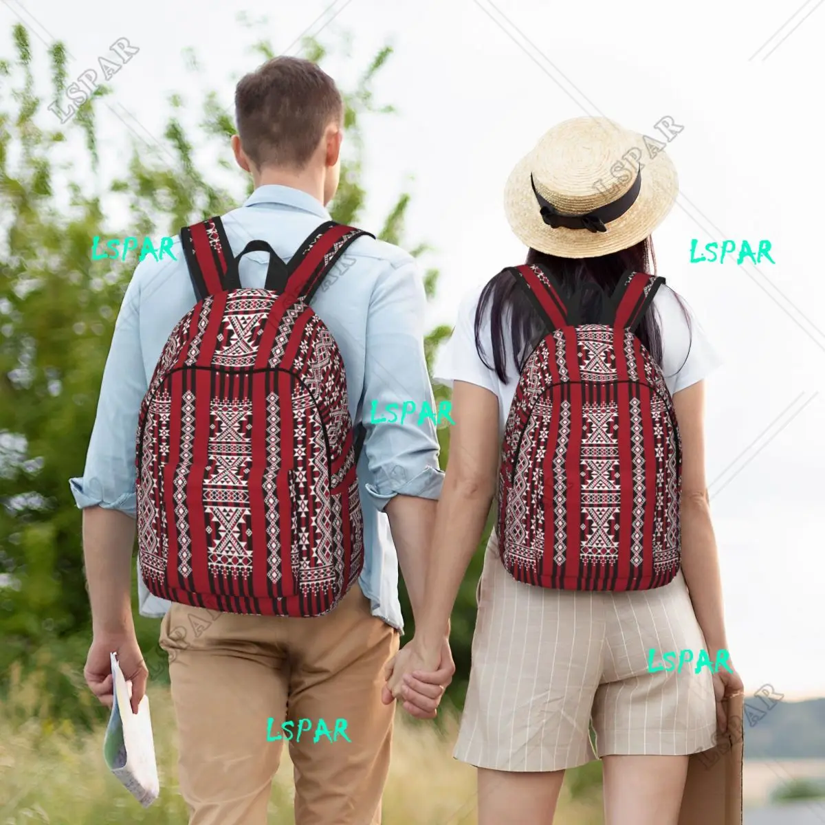 Personalized Red Kabyle Carpet Pattern Canvas Backpack Men Women Fashion Bookbag for College School Geometry Geometric Bags