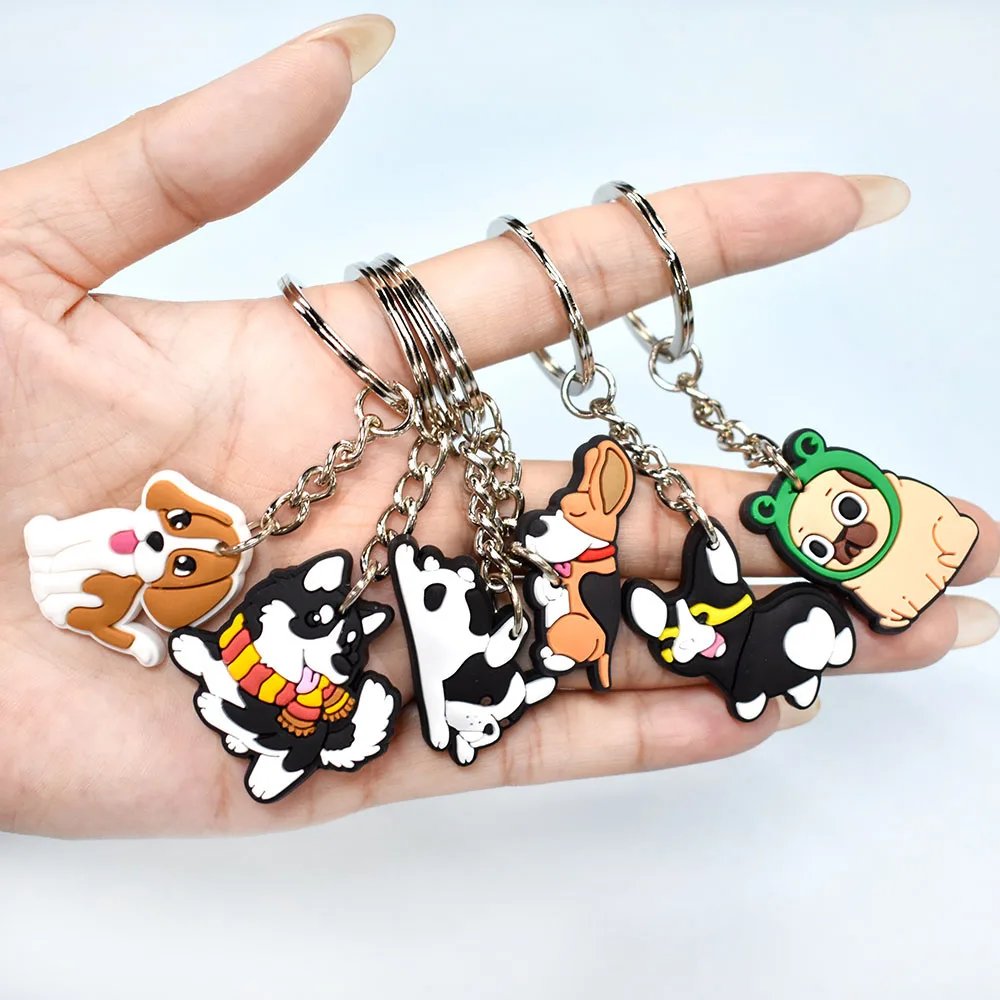 1PCS PVC Puppy Keychain Pet Dog Key Rings Cute Pet Corgi Key Holders Fit Adult Car Keys Gift Trinkets