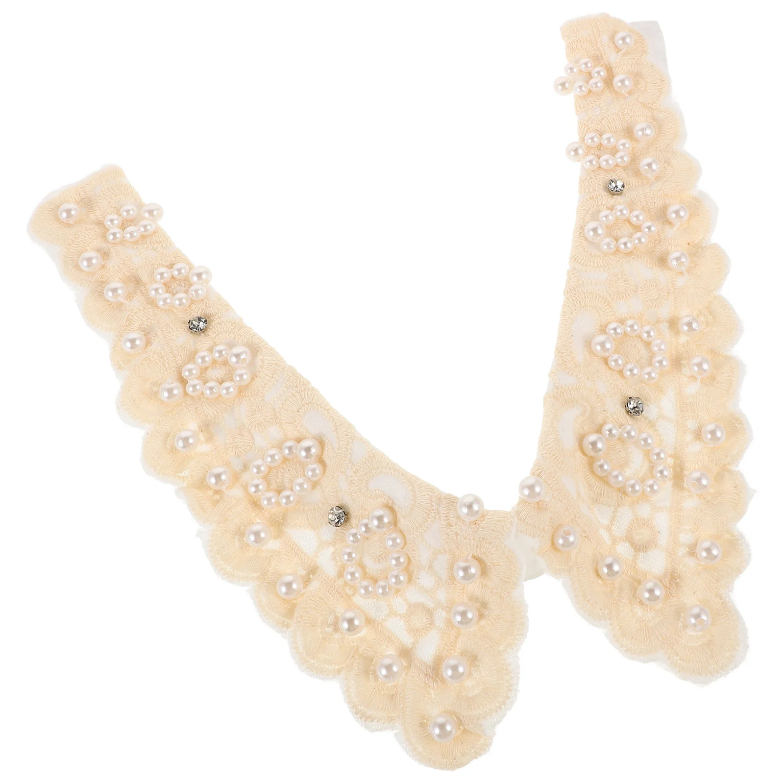 

Detachable Lace Collar White Faux Pearl Embellishment Vintage Style Women's Shirt Dress Overlay Neckline Decor Accessory