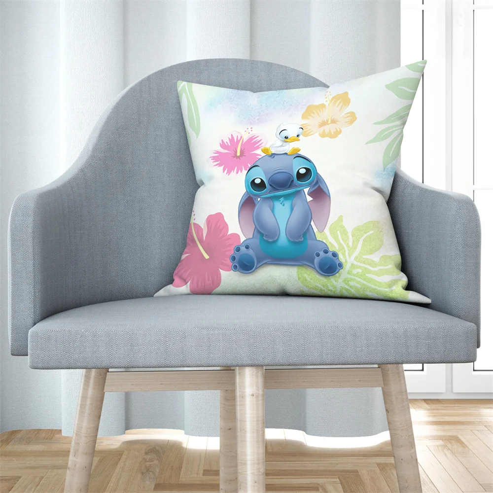 Stitch Children Pillowcase Decorative Cartoon Anime Pillow Home Pillowcase Hotel Sofa Cushion Cover Peach Skin Velvet 45x45cm