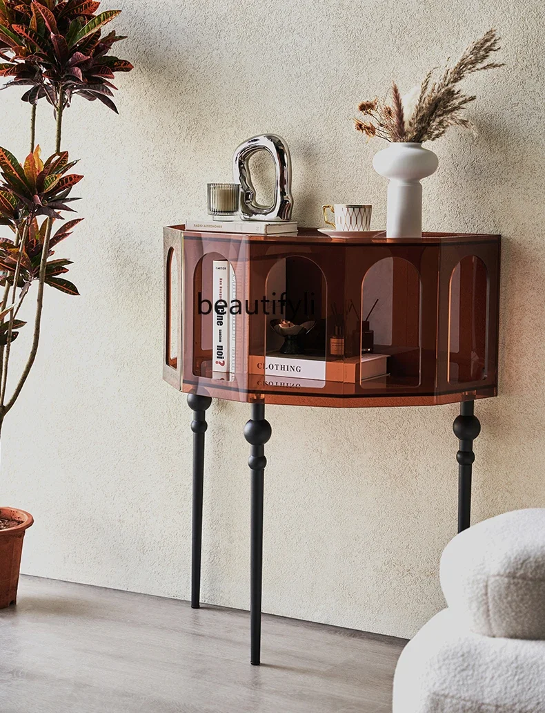 

ss7304 Italian Side Cabinet Entrance Cabinet Modern Minimalist Home Console Semicircle Decorative Shelf
