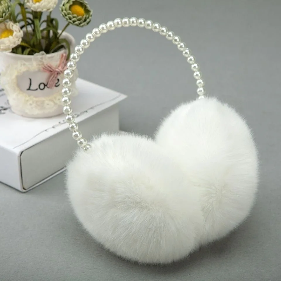 Faux Pearl Hoop peluche fascia elegante tinta unita soffici paraorecchie spessi scaldaorecchie a prova di freddo per le donne ragazze