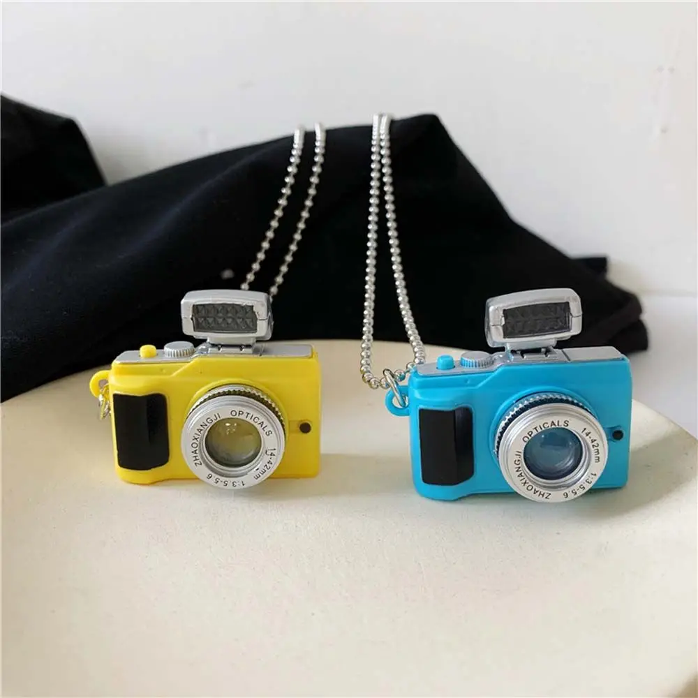 Retro Unisex Luminous Flash Camera Women Fashion Jewelry Music Pendant Sweater Chain Necklace