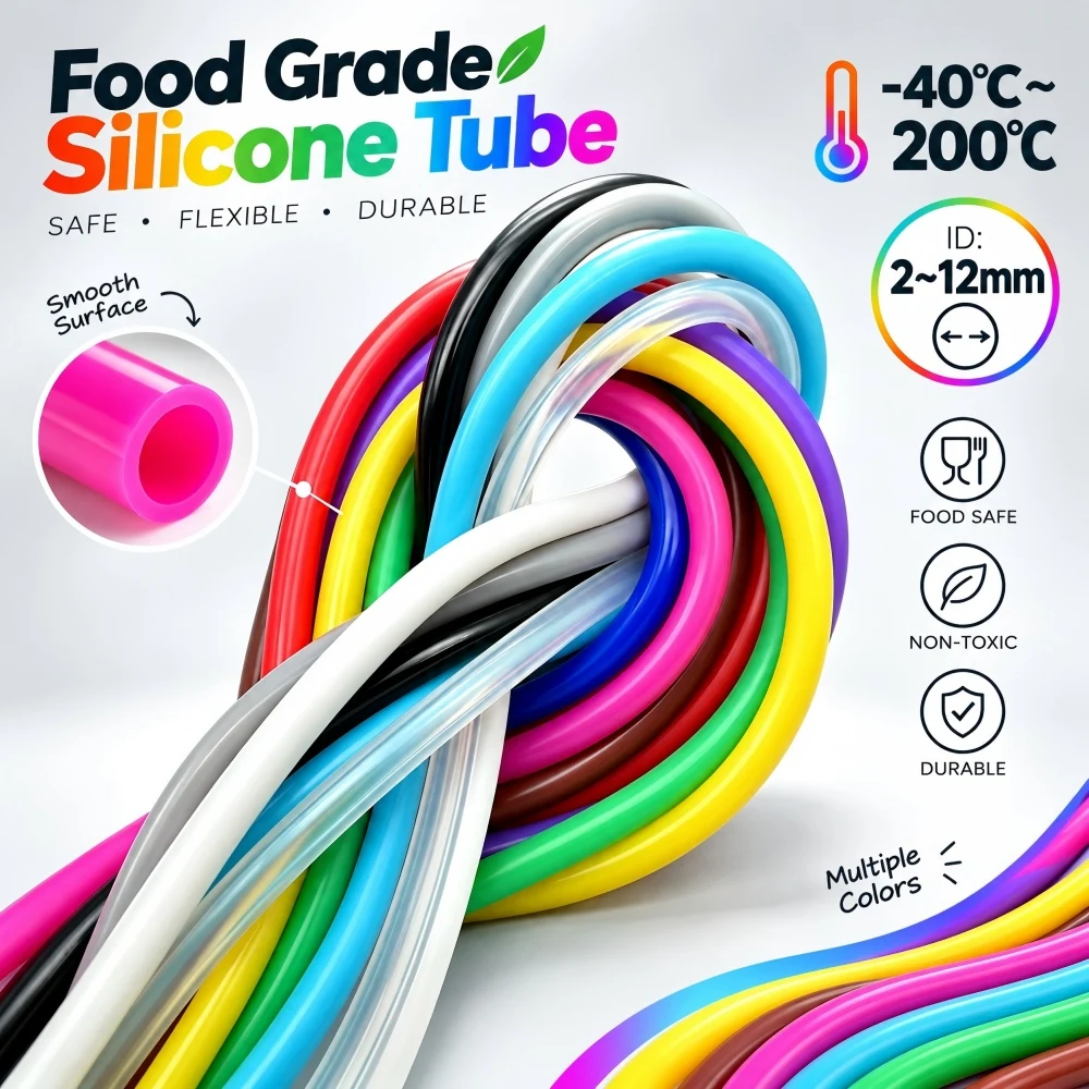 ID 2mm-12mm Colorful Food Grade Silicone Tube Odorless Anti-Ageing Flexible Heat Resistant Water Beverage Silicone Rubber Hose