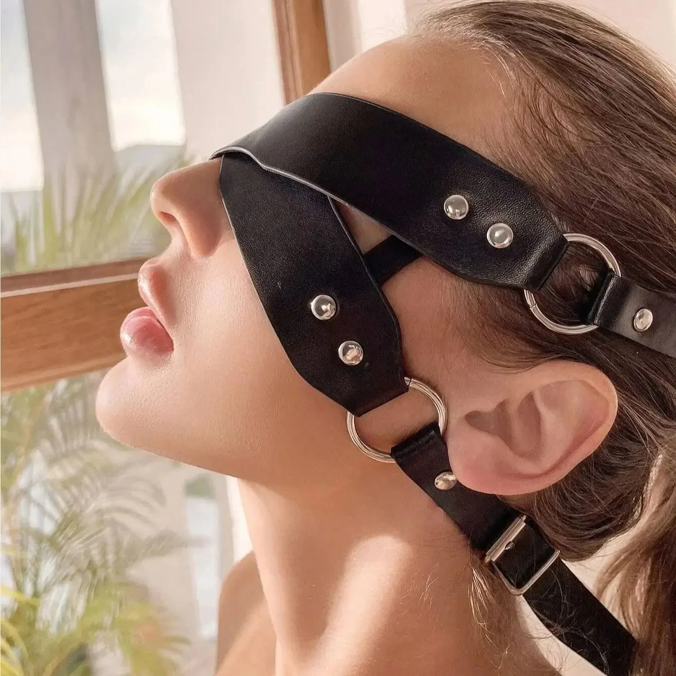 빨간 가죽 마스크 여성 섹시 코스프레 고양이 마스크 본디지 하프 페이스 마스크 고딕 가면 무도회 화려한 마스크 BDSM 에로틱 액세서리