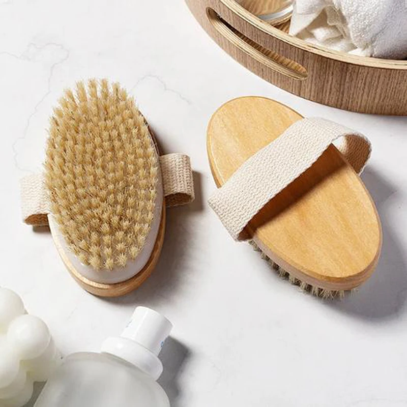 

Natural Bristle Brush Soft Wet Dry Skin Body SPA Brush Bath Massager Home Dry Wet Back Shower Brushes Exfoliating Bathing Brush