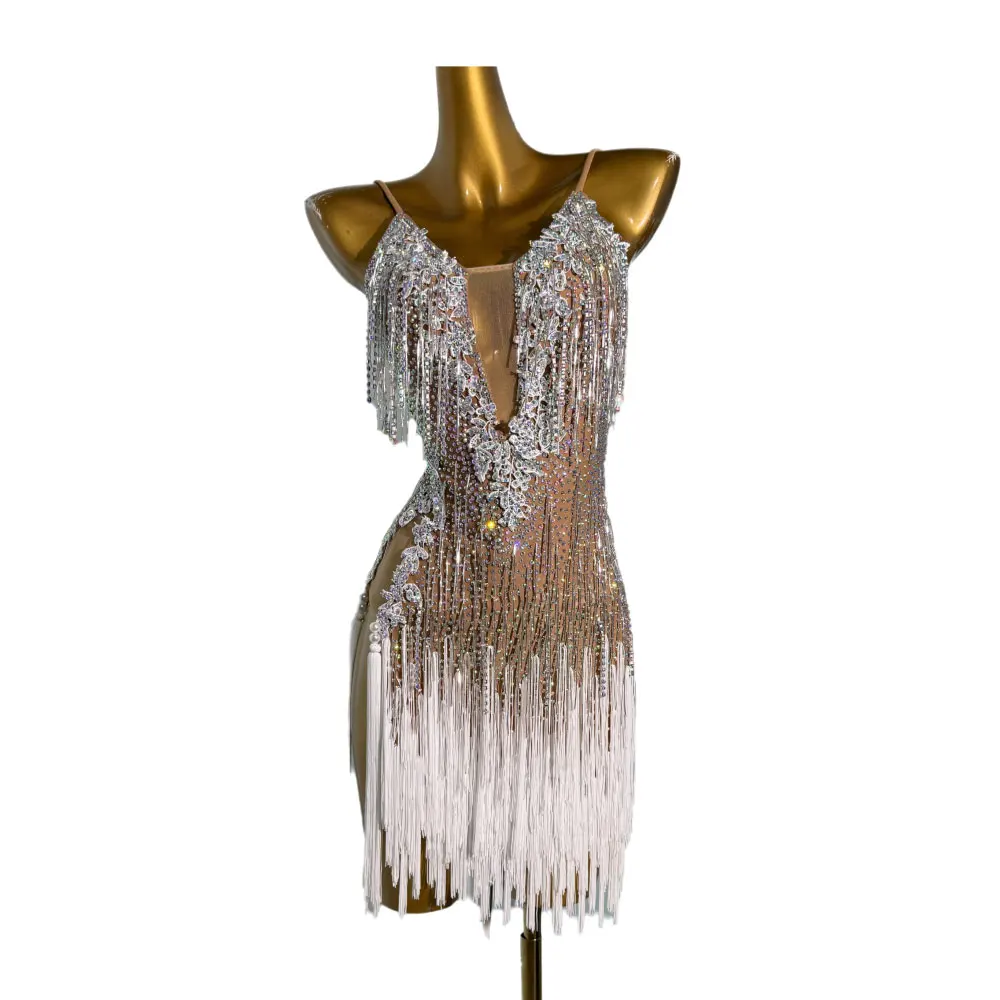 라틴 댄스 성인 어린이 드레스 라인 석 하이 엔드 맞춤형 눈송이 서스펜더 탱고 여성 성인 전문 의류