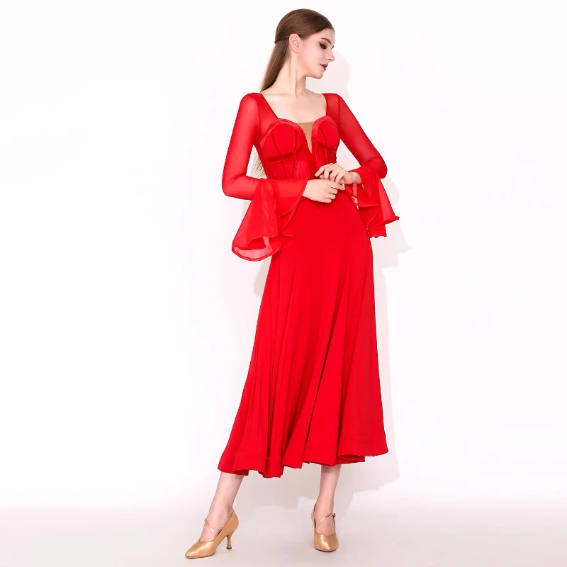 Sukienki do tańca towarzyskiego dla kobiet, profesjonalne stroje do występów, spódnica do flamenco, czerwona sukienka do walca nowoczesnego dla pań.