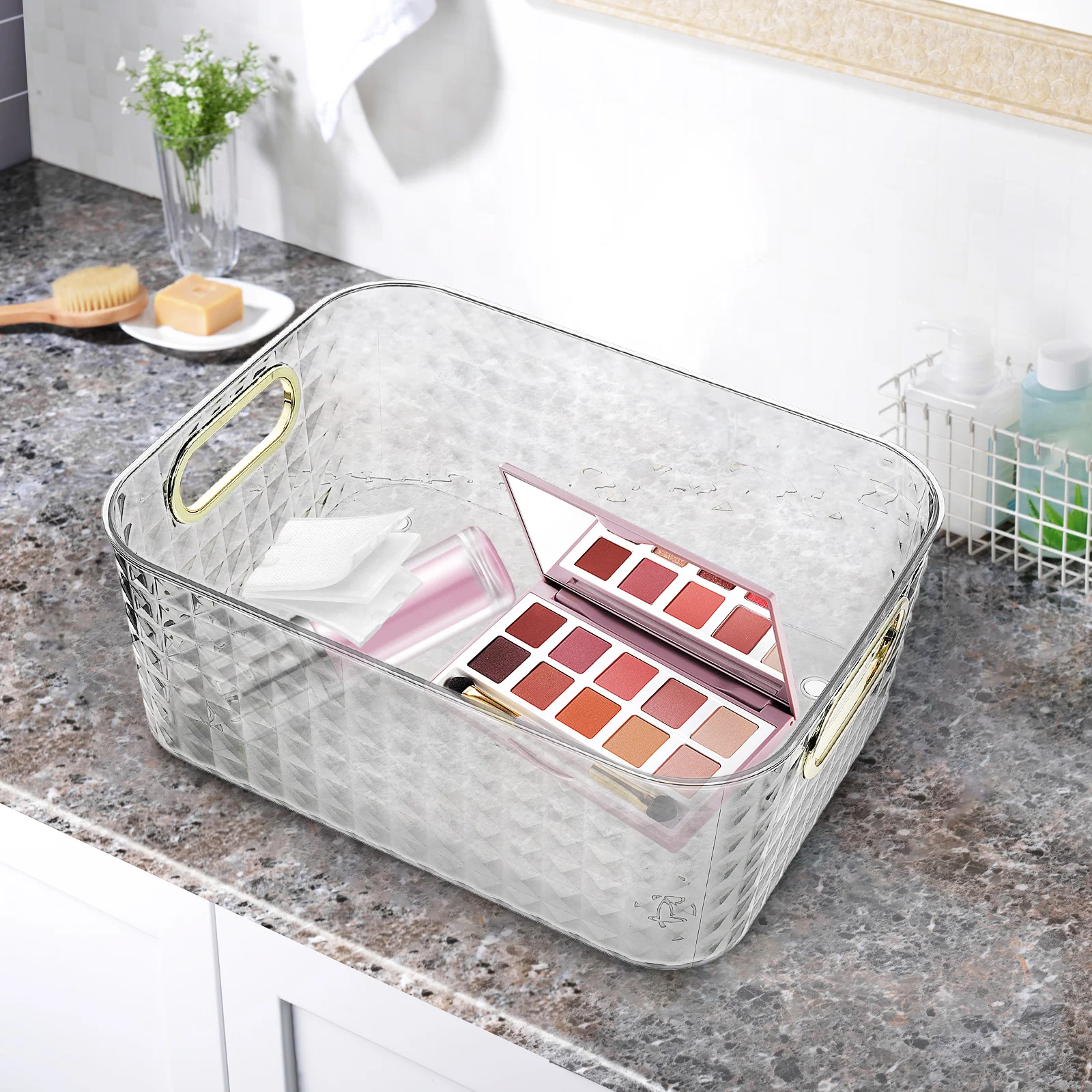 

1pcs Transparent Storage Boxes for Bathroom Makeup Kitchen Snacks Multi purpose Desktop Storage Basket Desktop Holder