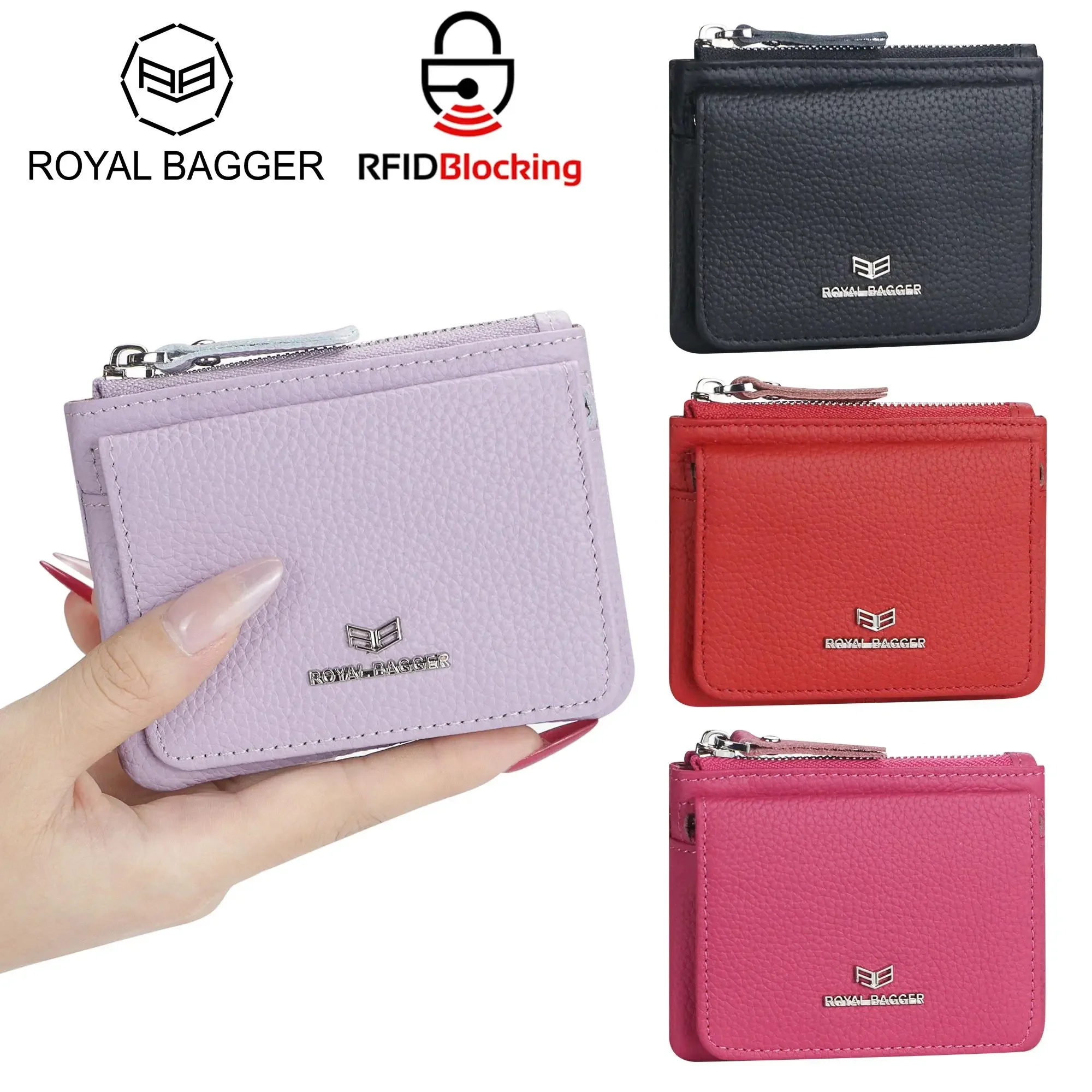 

Стильный ультратонкий кошелек Royal Bagger с RFID-защитой, складной, для кредитных карт, с застежкой, для монет, женский, портативный, на запястье, держатель для карт