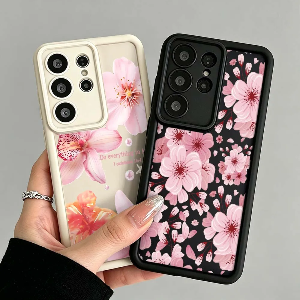 Beautiful Pink Cherry Cover For Samsung Galaxy S26 S25 S24 S23 S22 S21 S20 Note 20 Ultra Plus FE Eye Ladder Phone Case