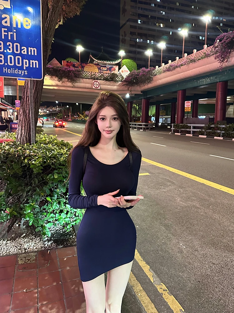 

Женская юбка-баскетболка с асимметричным подолом в корейском стиле манга, облегающая, синяя, высокоэластичная, с длинными рукавами