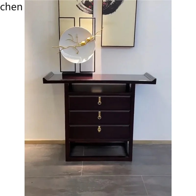 Ebony Wood Entryway Cabinet Modern Zen Style Drawer Three-Drawer Cabinet Hallway Entryway Wall-Mounted End View Table