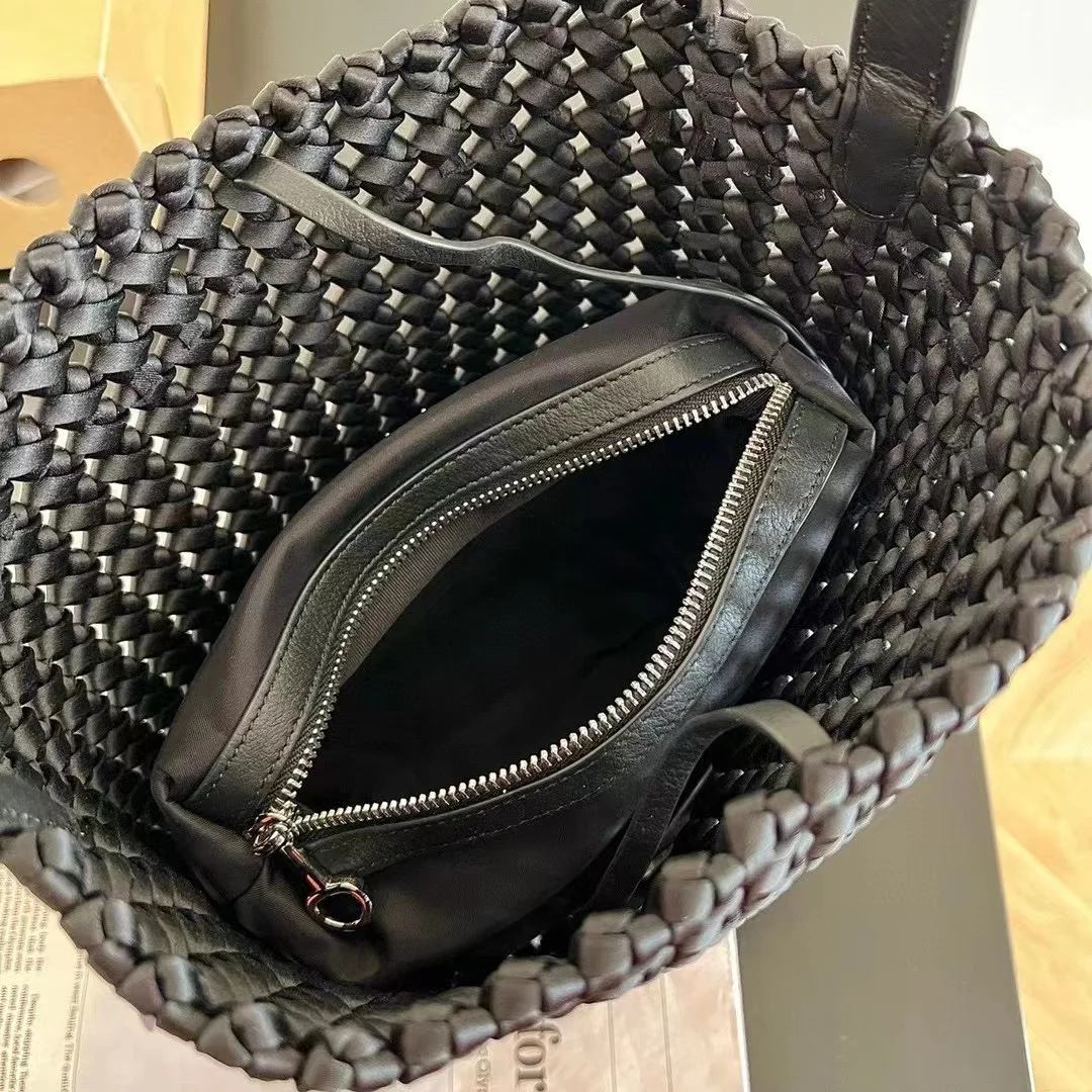 مصمم العلامة التجارية الرجعية حقيبة من القماش المجوف سعة كبيرة دلو حقائب الكتف تحت الإبط للنساء كيس À فام الرئيسي #3