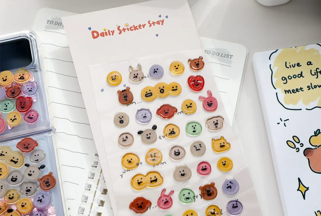 Koreanische 3D Smiley-Kristallaufkleber DIY Bastelbedarf BONITO Edelstein-Sticker für Scrapbooking, Junk Journal & Heimdekoration – Detail 1