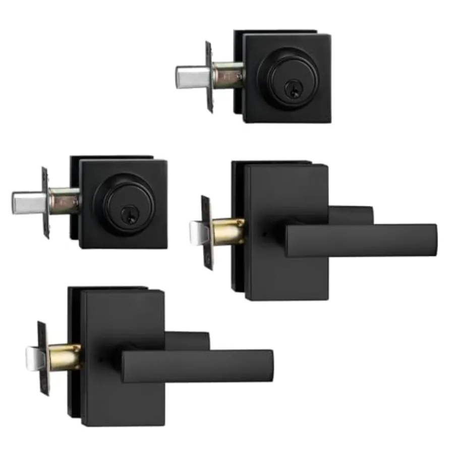 

Pack Matt Exterior Door Lock Setl, Front Door Handle with Deadbolt Lock, Heavy Duty Entry Door Handlset