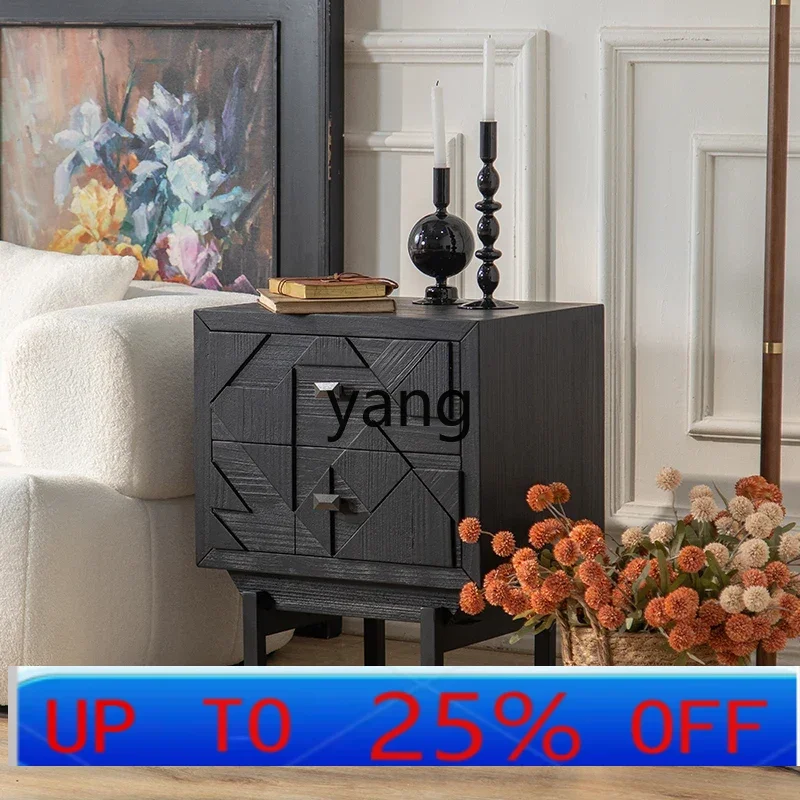 

LTT retro light luxury black bedside table simple storage porch cabinet solid wood shoe cabinet