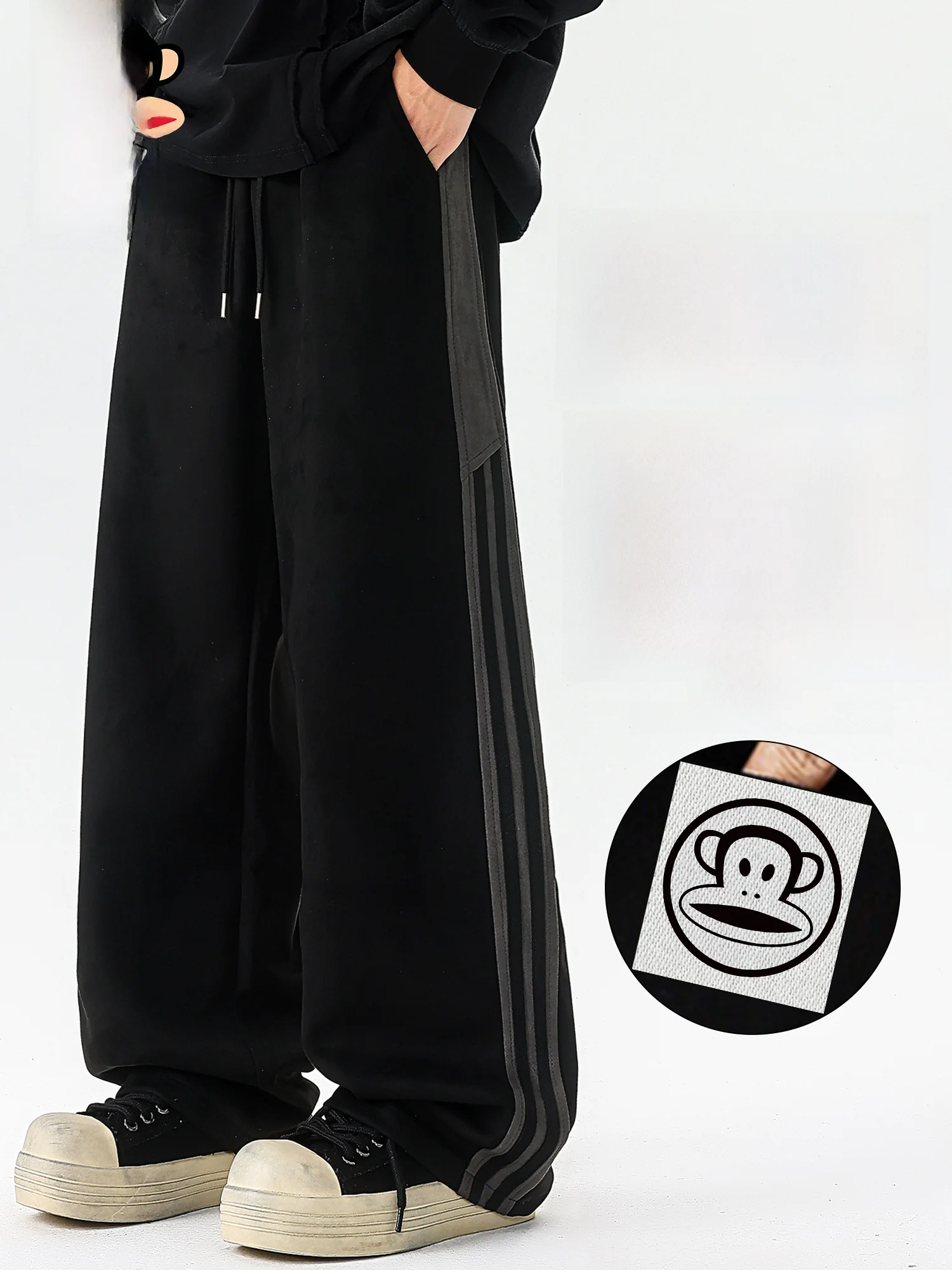 

PaulFrank Men's Casual Striped Straight Leg Pants Spring New Loose Drapey Sport Long Trousers American Sle Polyester Lycra