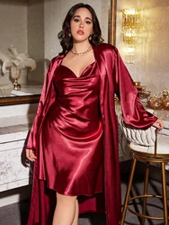 Autumn and winter large size sexy Women's Pajamas set casual comfort solid color Robe nightdress two-piece set