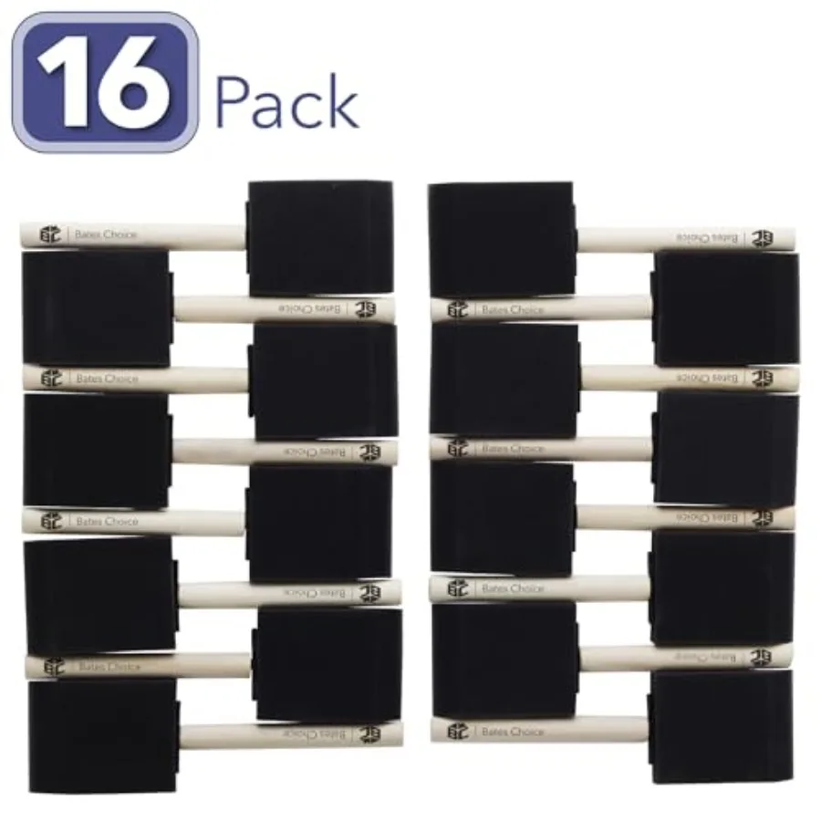 Bates- Foam Paint Brushes, 2 Inch, 16 Pack, Wooden Handle, Sponge Brushes for Painting, Staining, Varnishes, Gluing and DIY Cra