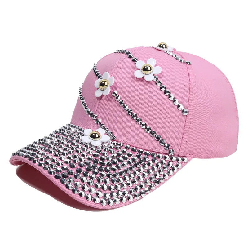 AliExpress Best-Selling Denim Ripped Floral Hat, Handmade with Rhinestones, Pure Cotton Fabric Hat for Women