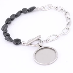3pcs Stainless Steel Black White Stone Chain Bracelet Cabochon Base Setting Blanks 16mm 20mm Diy Bracelets Making Accessories