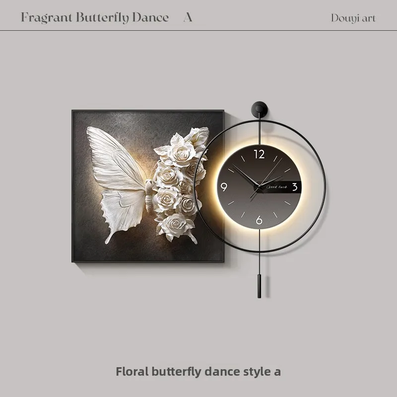 

Modern Restaurant Decoration Painting Wall Clock Advanced Black And White Butterfly Living Room Clock Large Abstract Wall Watch