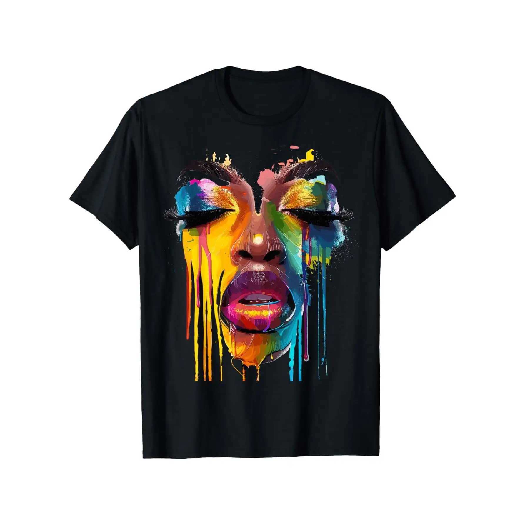 

Abstract Face Art T-Shirt Colorful Dripping Paint Graphic Tee Unisex S-3XL Artistic Summer Streetwear 2025 New Arrival
