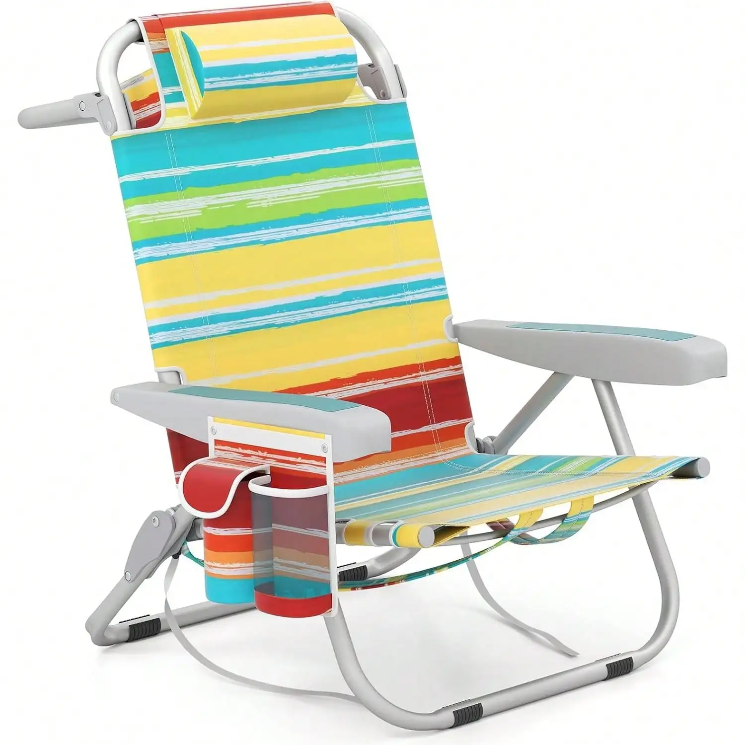 

Beach Chair, 2 Pack 330lbs Folding Backpack Chairs for Adults 5 Positions, Storage Pockets, Towel Bar & Headrt, Foldable