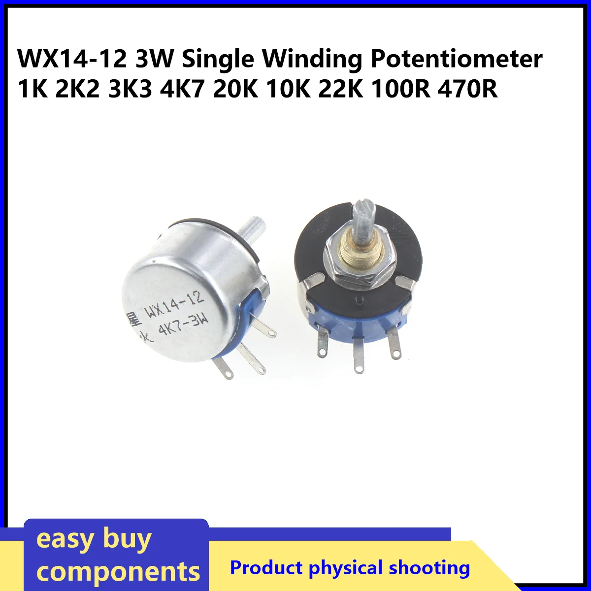 

1 шт. WX14-12 3W Однооборотный проволочный потенциометр 1K 2K2 3K3 4K7 20K 10K 22K 100R 470R