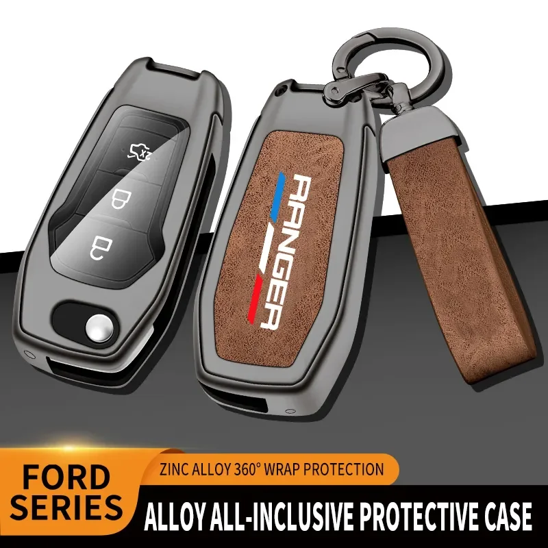 New Auto TPU Zinc Alloy Key Case Bag For Ford Ranger Logo Car Key Chain Car Metal Key Shell Car Interior Decoration Accessories