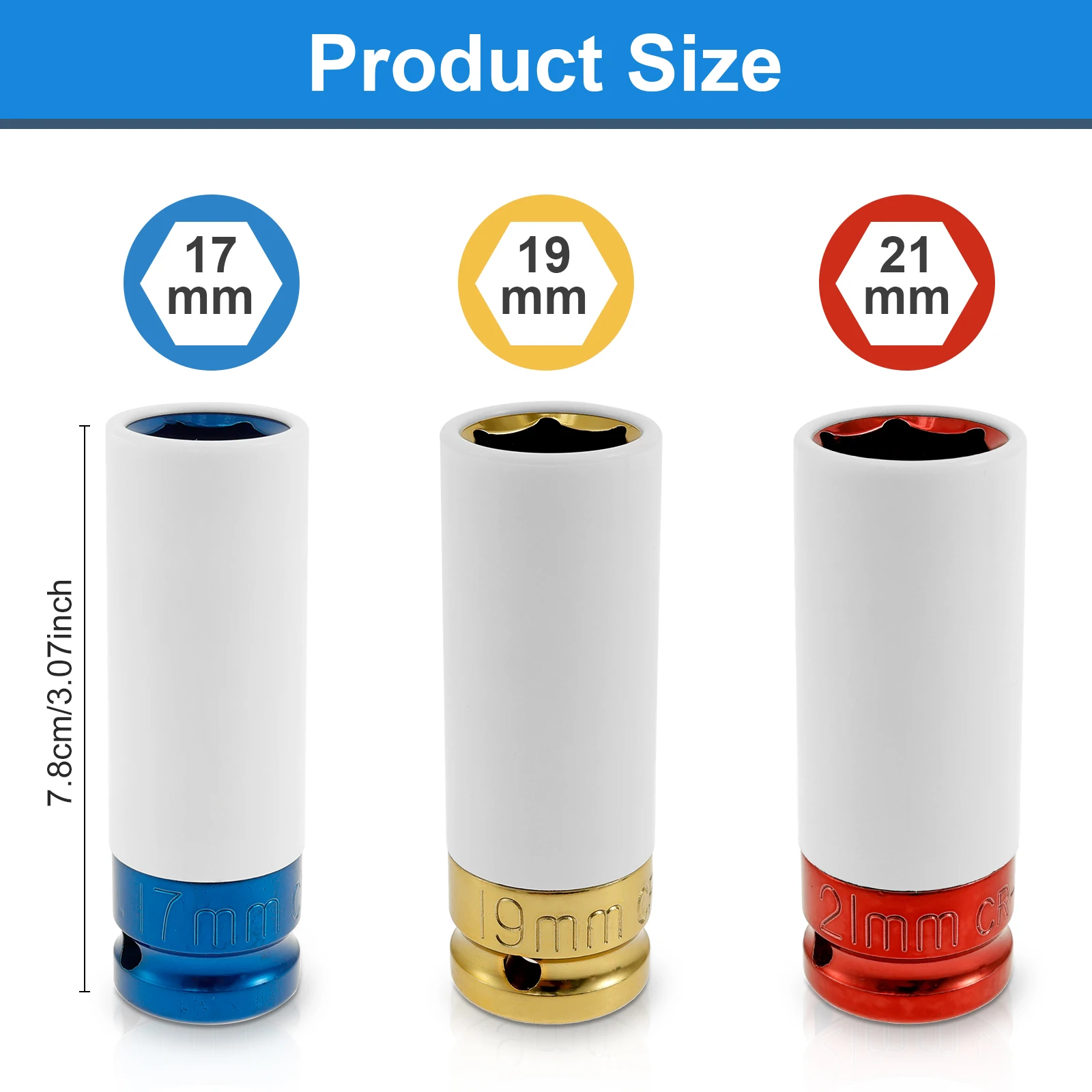 

3Pc 17/19/21mm Hex Sockets Pneumatic Wrench Tire Screw Sleeve 1/2 Inch Air Gun Tire Protection Impact Nut Socket Car Garage Tool